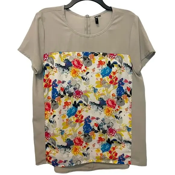 Kut from the Kloth Floral Blouse Gray Short Sleeve Medium - Picture 1 of 6